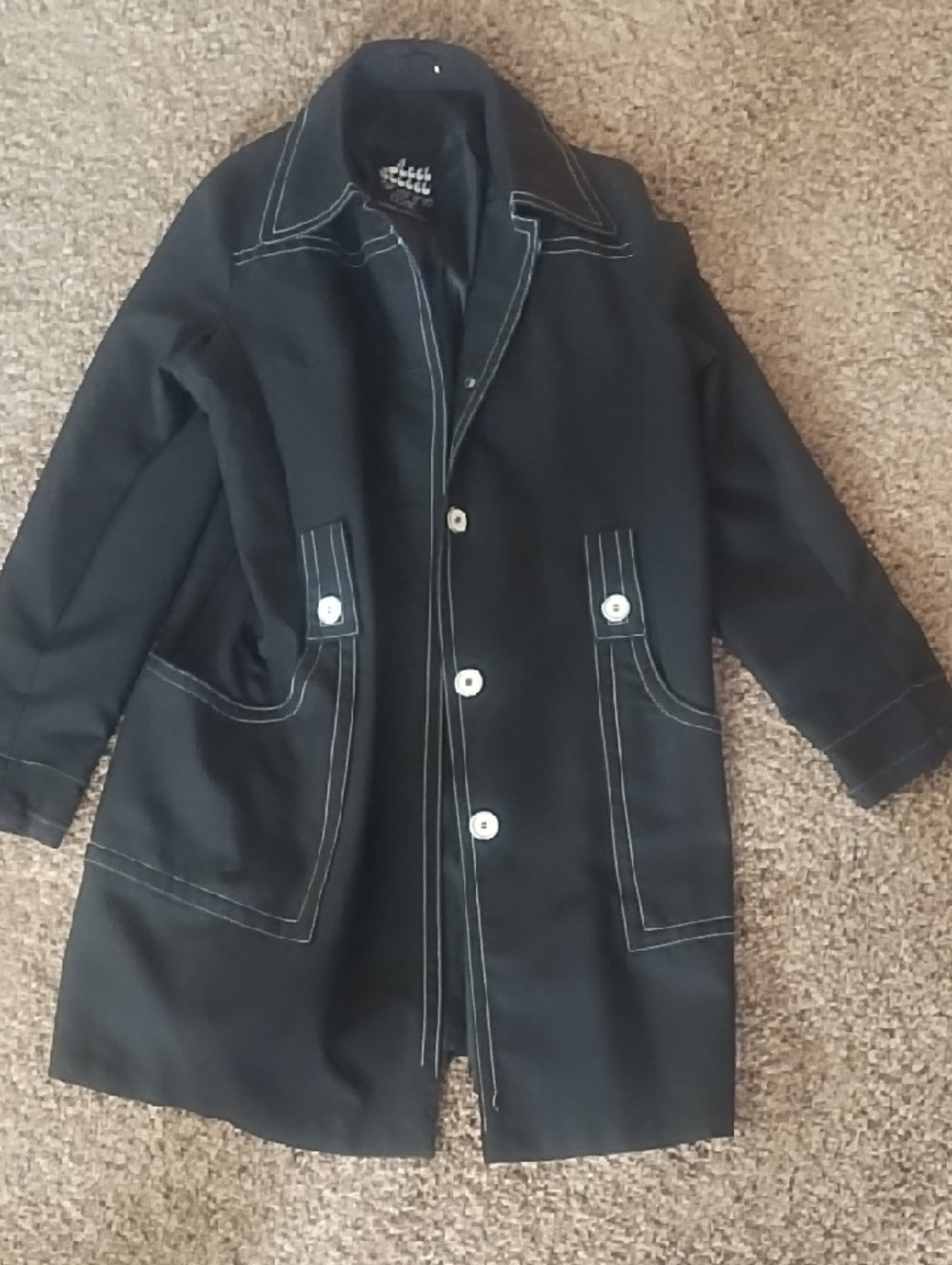 #0070 Black Trench Coat with Contrast Stitching - Women's